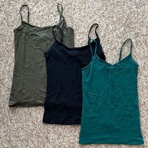3 Women’s V-Neck Camisole Tank Tops - Olive M, Black S & Teal XS